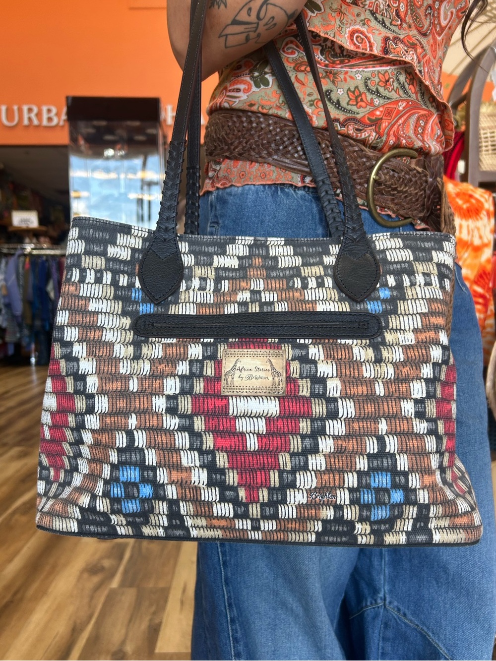 Brighton Africa Stories "Safara" Coated Canvas Painted Handbag Tote